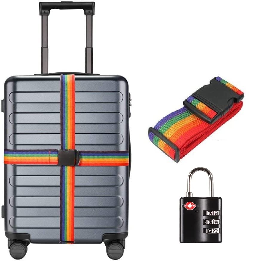 Image of Inditradition Popular Combo TSA Accepted 3-Digit Luggage Lock & Nylon Luggage Strap Belt for Suitcase (Multi-Colour)