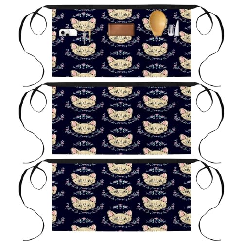 Tablier court cuisine et pâtisserie lot de 3 demi-tabliers chat