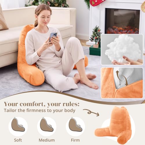 Image of Sasttie Reading Pillow for Bed, Back Pillow for Sitting Up, Orange | 23 inch Backrest Support Cushion for Couch, Sofa, and Floor, Dorm Essentials, OEKO-TEX, Adjustable Down Alternative Fill