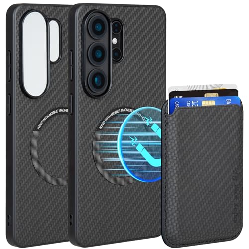 Designed for Samsung S26 Ultra Case with Card Holder, Fit for MagSafe & Magnet, Compatible Knitted Business Design with Anti-Slip TPU Frame & Shock Absorption Protection，Black