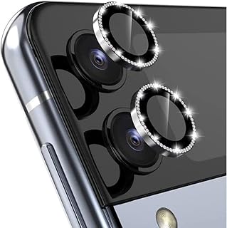 YSJJZRL 9H Anti-Scratch Diamond Glitter Metal Ring Camera Lens Glass Film for Samsung W23/W23 Flip/Z Fold 4 etc (Silver,for Z Fold4)
