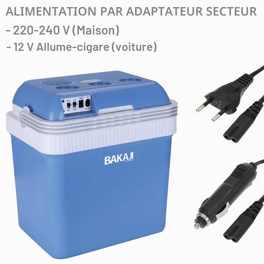 Bakaji Réfrigérateur Électrique 24LT 12/220V Maison Voiture Camping-Car Bateau Réfrigérateur Portable Fonction Chaud/Froid Dimensions : 41 x 30 x 45 cm