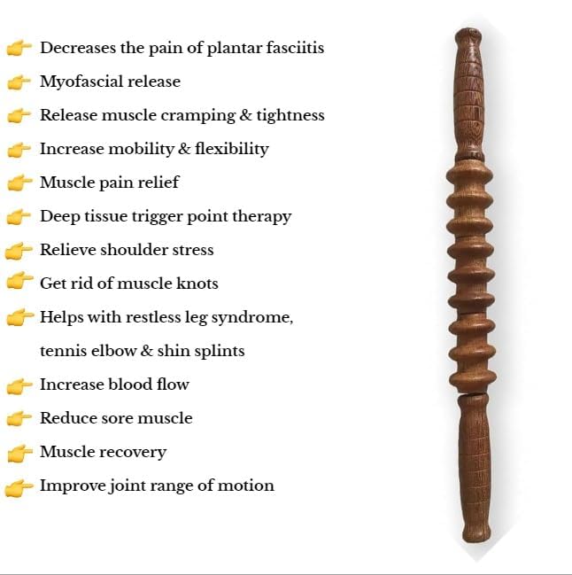 HEVASNEK Wooden Massager 3 Wheel Gua Sha Roller Stick for Back Belly Shoulder, Neck Health, Household Care Therapy Massage Tool for Pain Relief Roller with Non Slip Handle [ 40x4x4 CM ] - Image 6 thumbnail