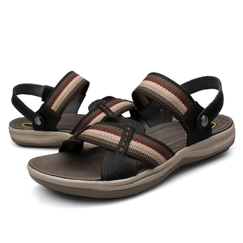 Men's Beach Sandals Leather Sandals for Men Outdoor Walking Sandals Comfortable Shoes(D,45 Code)4
