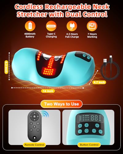 heated neck stretcher for pain relief cordless neck shoulder cervical traction device with 3 heating levels and pulse modes timmer for tmj pain relief muscle relax hump corrector