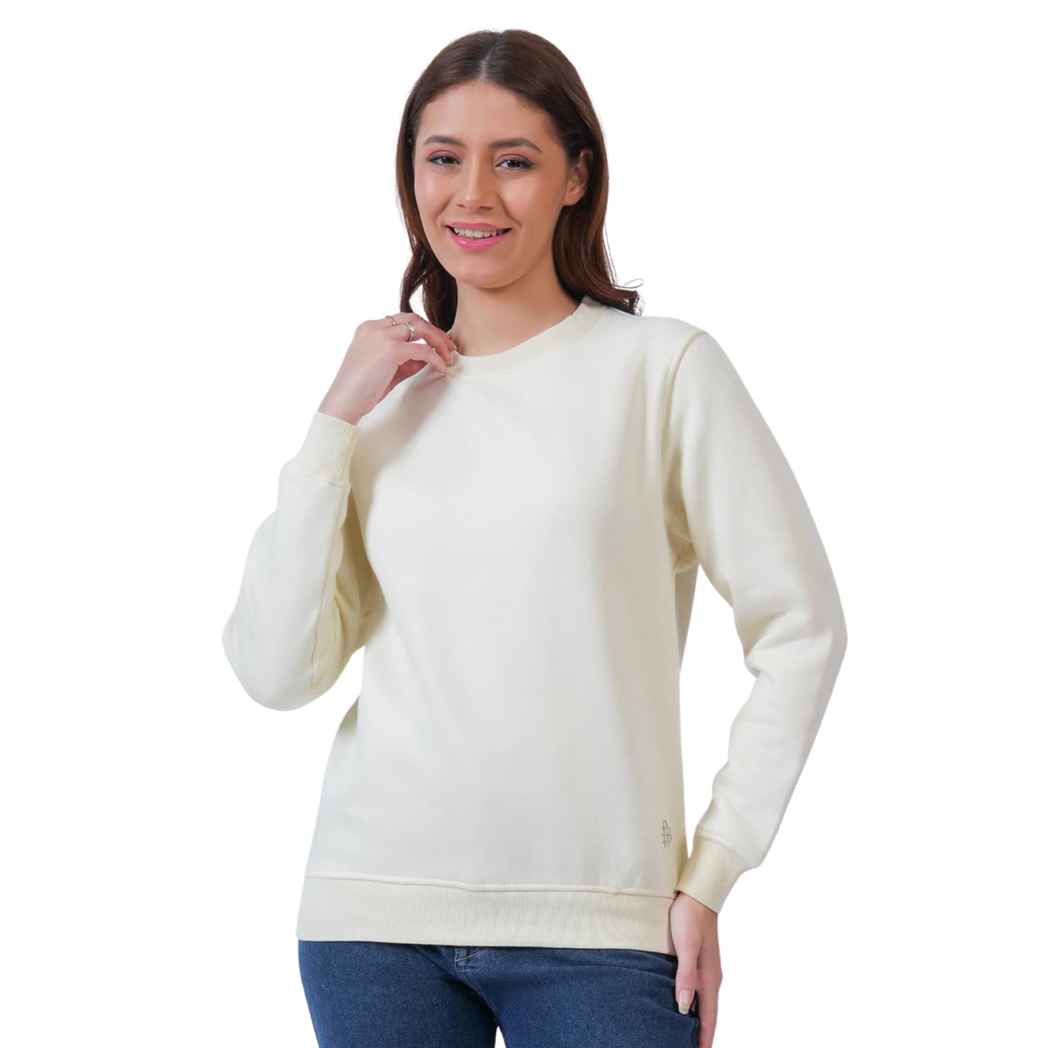 bonjour Women's Super Combed Cotton Rich French Terry Fabric Solid Sweatshirt with Raglan Sleeve Regular Fit Styling Cream-picture-26