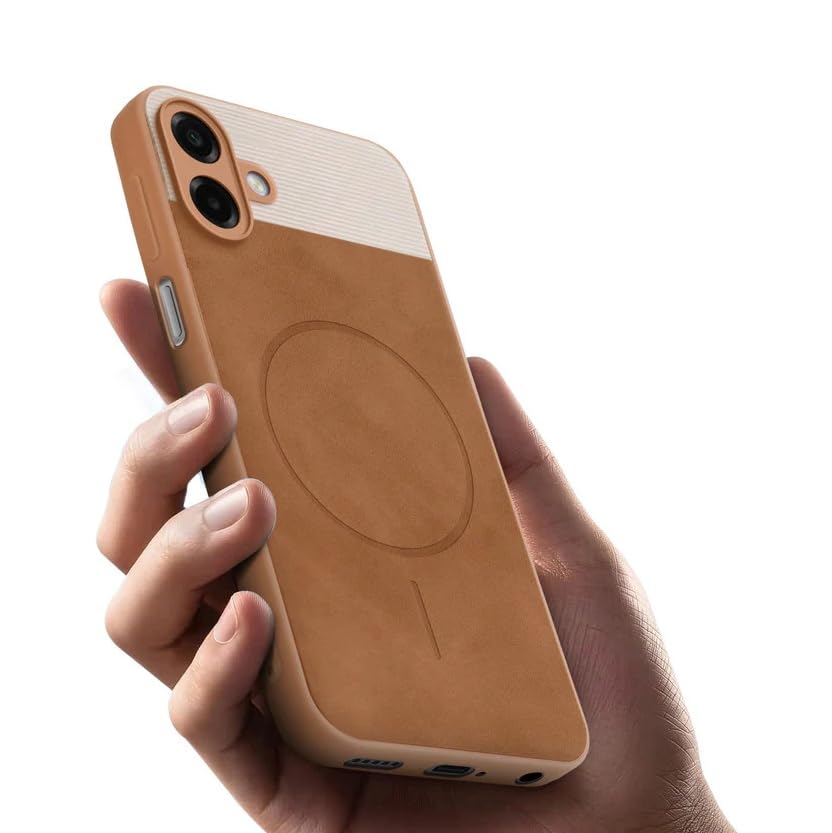 Image of Bintage CASE Dual-Leather Mac Safe Design Phone Case| Soft Touch Finish | Full Camera Protectection Back Cover Compatible for Samsung M07 / F07 / A07 LTE - White & Nut Brown