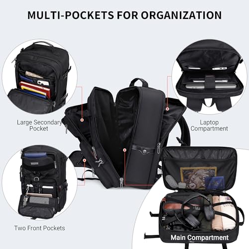 Image of WITZMAN Carry On Travel Backpack for Men Large Convertible 45L Luggage Backpack fit 17 Inch Laptop Airline Approved(B688 Black)