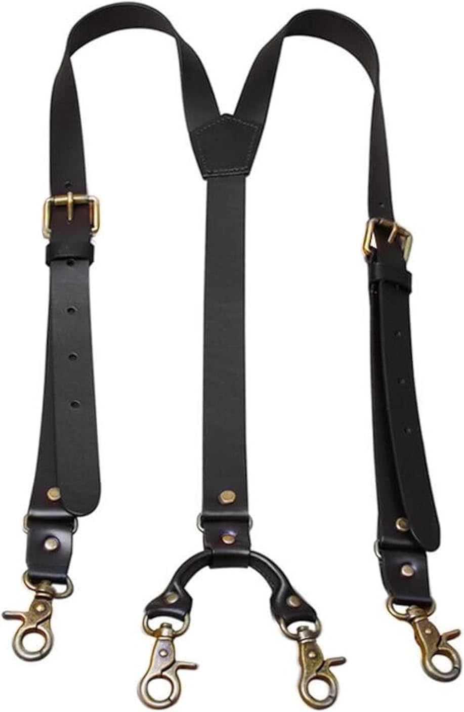 MUNION Leather Mens Suspenders Heavy Duty Y Back Adjustable with 4 Snap Hooks Vintage Mens Suspenders Brace Big and Tall