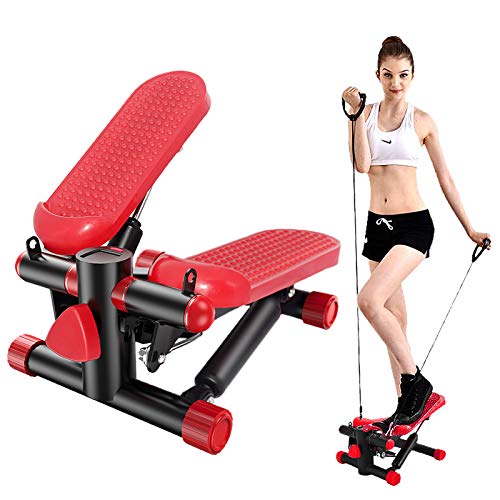BSET BUY Stepper für Zuhause,Twister Stepper mit Power Ropes Drehstepper Sidestepper Fortgeschrittene Up-Down-Stepper mit Multifunktions-Display Hometrainer Widerstand (rot)