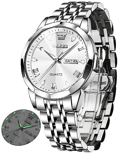 Image of OLEVS Watch for Men Women Large Face Unisex Diamond Luxury Dress Analog Quartz Stainless Steel Waterproof Luminous Date Business Casual Wrist Watch