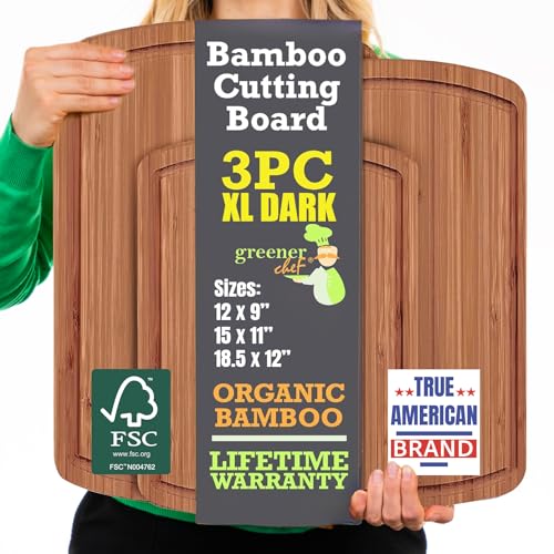 Comparison: What Are The Best Kind Of Cutting Board 9 Organic Wooden Cutting Boards for Kitchen with Lifetime Replacements - 3pc Set Non Toxic Bamboo Chopping Board for Charcuterie, Meat, Vegetables and Fruits - Ideal Kitchen Gifts for Home Chefs