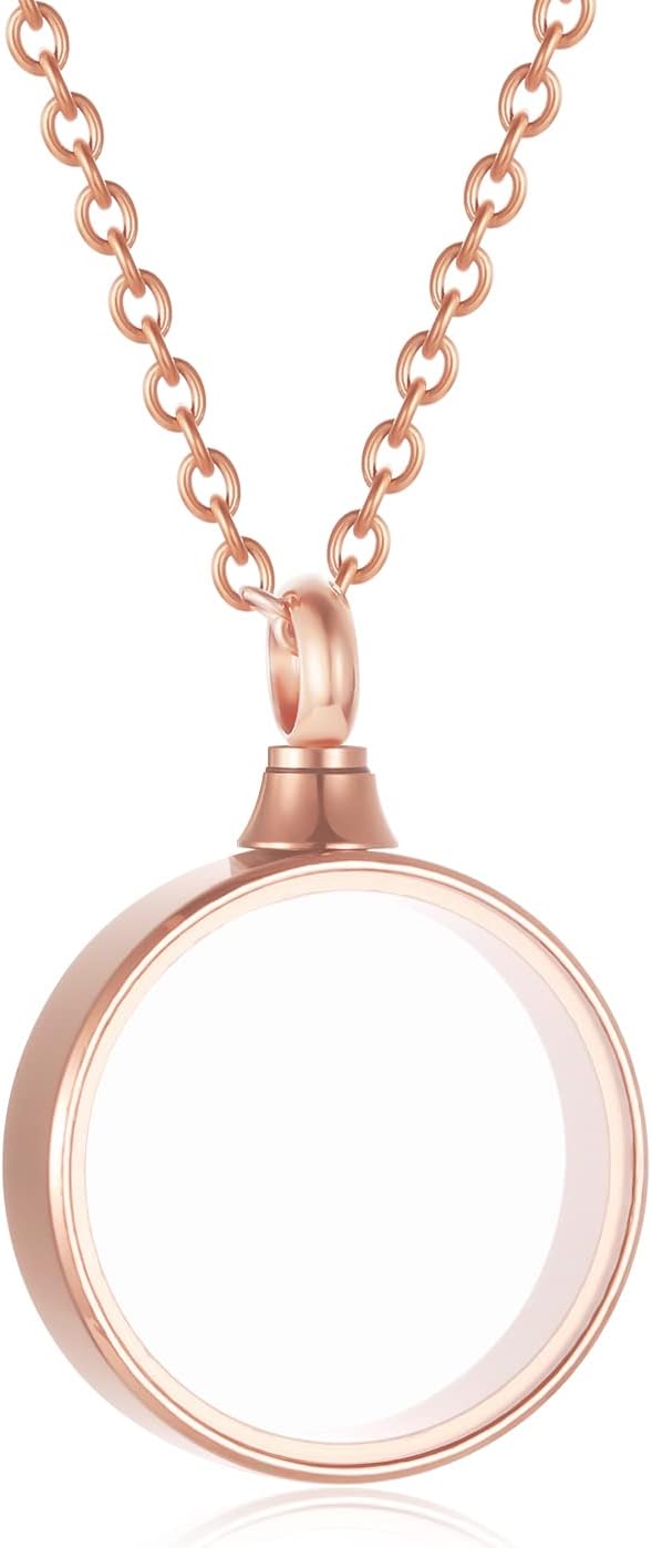 Circle Acrylic Cremation Urn Keepsake Ashes Holder Necklace, Stainless Steel Memorial Ash Locket, Simple Urn Pendant Jewelry for Dad Mom Family Souvenir, Commemorative locket for Women Men