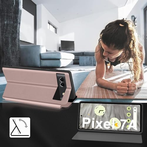 Étui à rabat pour Google Pixel 7A coque Clear View en cuir rose antichoc - 2