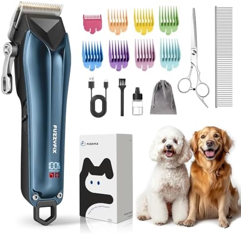 Dog Clippers for Grooming for Thick Coats, Detachable Blade Cordless Rechargeable Professional Pet Grooming Hair Trimmer Shaver Kit with 8 Guide Combs for Dogs Cats Animals