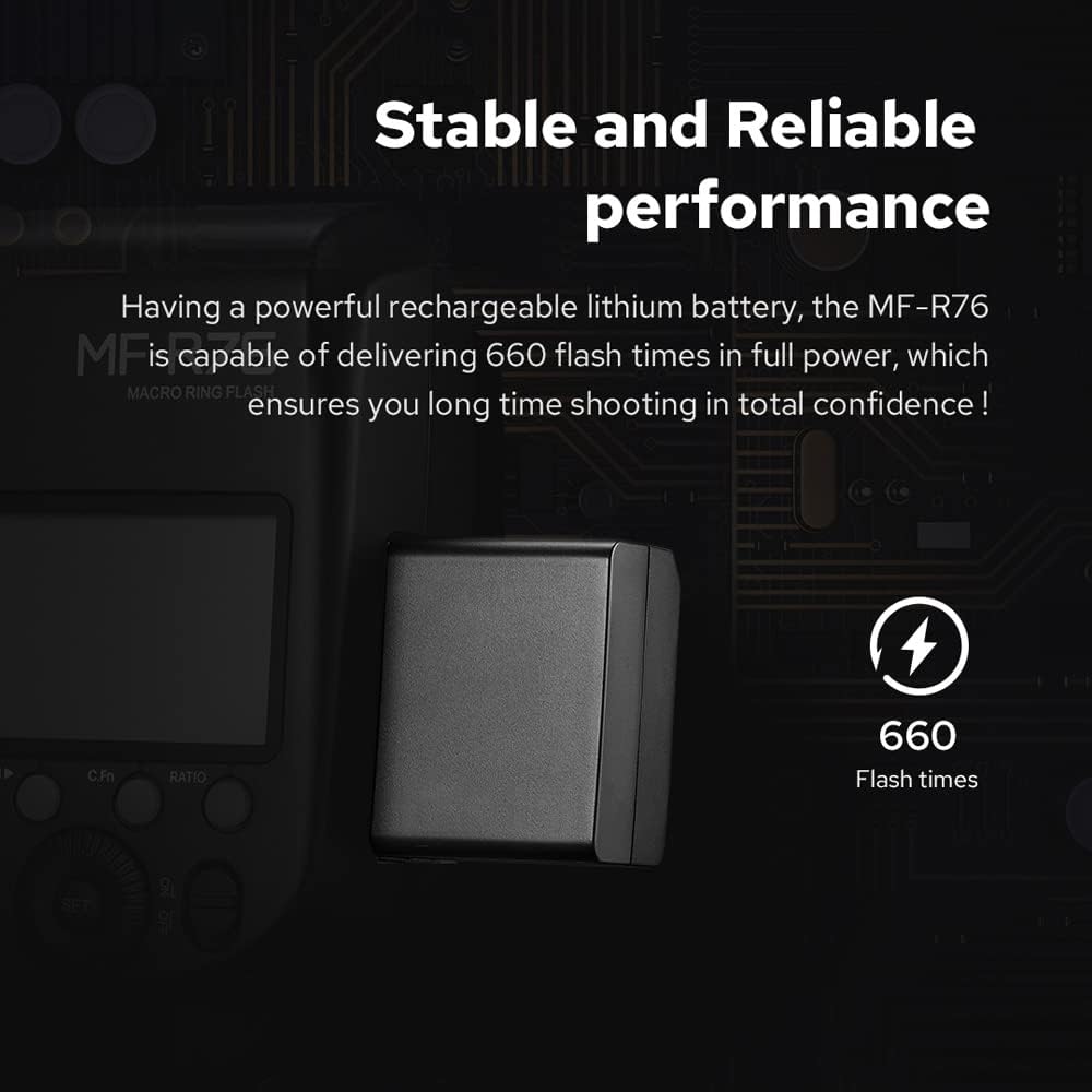 Godox MF-R76 Universal Macro Ring Flash Light GN14 10 Levels Adjustable Brightness with 8pcs Adapter Ring Replacement for Canon Nikon Sony Fuji Olympus Panasonic Pentax DSLR Camera