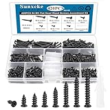 Sunxeke 420PCS M3 Small Wood Screws Assortment Kit,Phillips Drive Flat Head Self-Tapping Screws, Black Short Screws Set with 20pcs M6 Screw Anchors