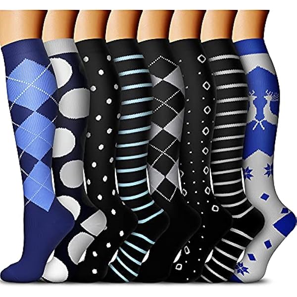 QUXIANG Koperen compressiesokken voor dames en heren, circulatie (8 paar), het beste voor hardlopen en fietsen, 15-20 mmHg