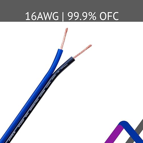 Vista 2 de JAVEX Cable de cable de altavoz de audio AWG calibre 16 (50 pies), [cobre sin oxígeno OFC], cable plano delgado para audio estéreo de automóvil