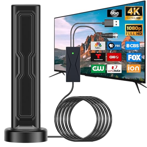 2025 Upgraded TV Antenna for Smart TV Indoor 900+ Miles Long Range with Amplifier Signal Booster, 360 Reception Portable, Support 8K 4K 1080P All TVs, Coaxial Cable