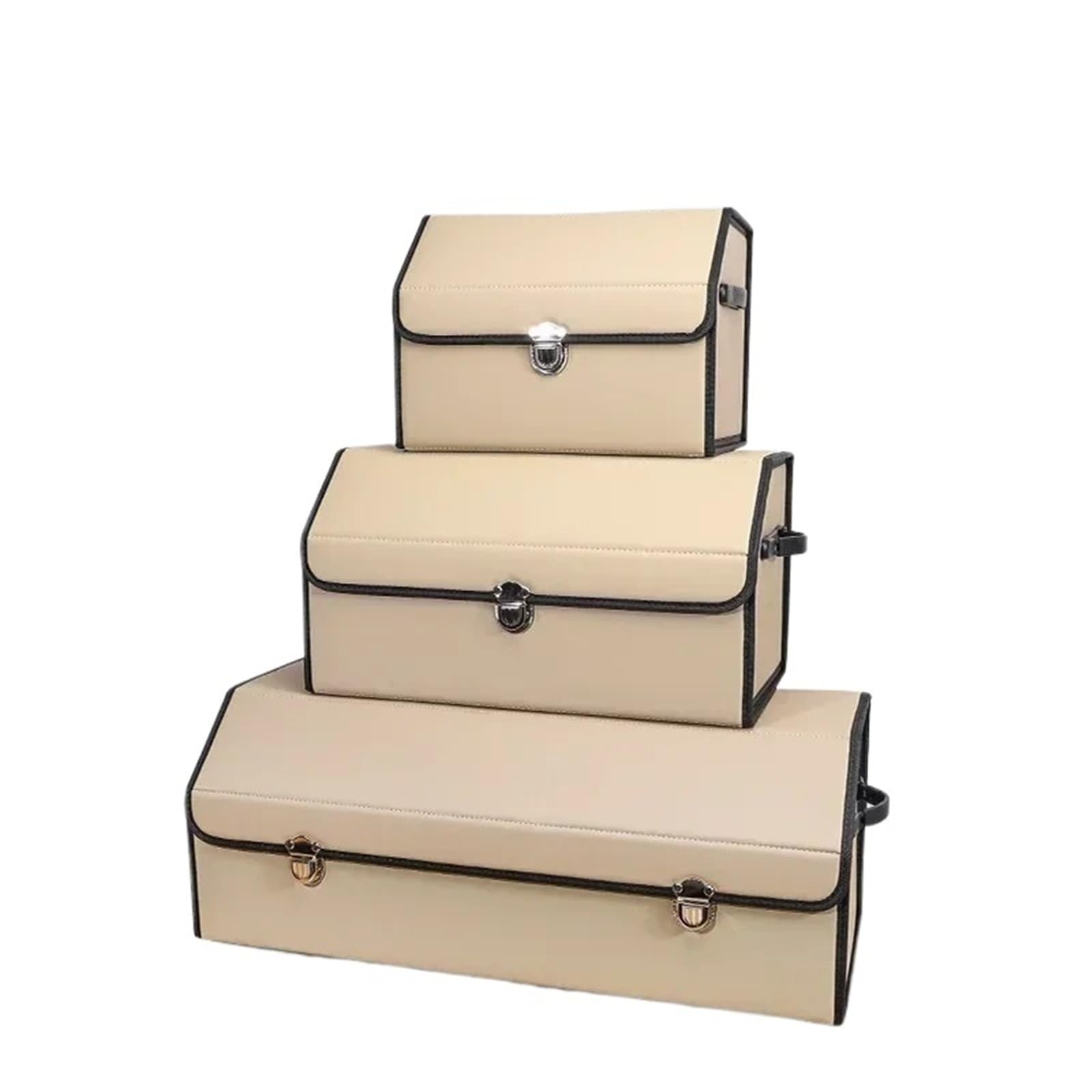 DVMSIEF Trunk Organizer Trunk Organizer For Car For SUV Waterproof Leather Cargo Container Folding Vehicle Accessories For Truck(Beige,S-38x31x29)