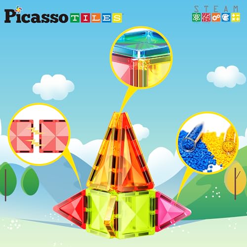 Image of PicassoTiles Travel Size Series Magnet Building Blocks Toy Set mini Diamond Magnetic Construction Block Sensory Toys Preschool Toddler Boy Girls Age 3+ STEM Educational Learning Kit Pretend Play PTM13