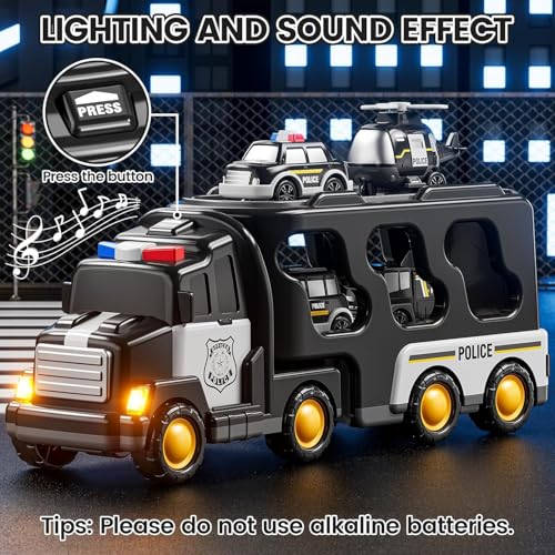 Image of Mini Explorer 5 in 1 Police Trucks Boy Toys for 3-5 Year Old Toddlers - Toys for 3 4 5 6 7 Years Old Transport Vehicle Carrier Truck Sets Kids Boys & Girls