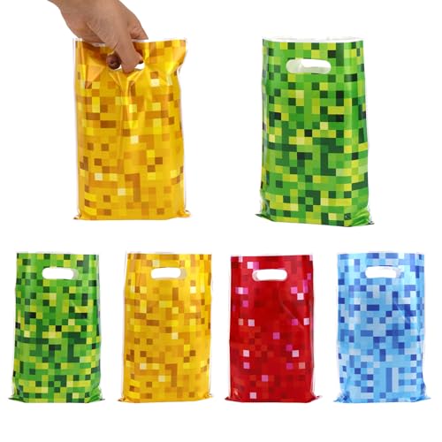 50 Bolsas de Regalo para Fiestas Píxeles, 4 Colores Temática Videojuegos Bolsas Regalo Dulces y Bocadillos con Asas para Niños Suministros y Decoraciones Fiestas de Jugadores
