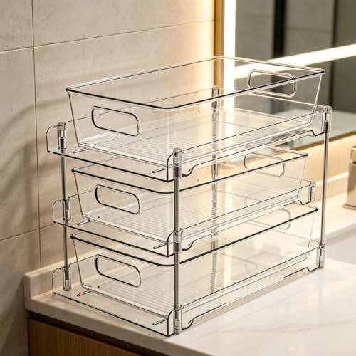 AUNMAS Organizador Bajo Fregadero con Cajones Extraíbles (3 Capas) | Diseño Acrílico Transparente para Organización de Baño y Cocina miniatura 4