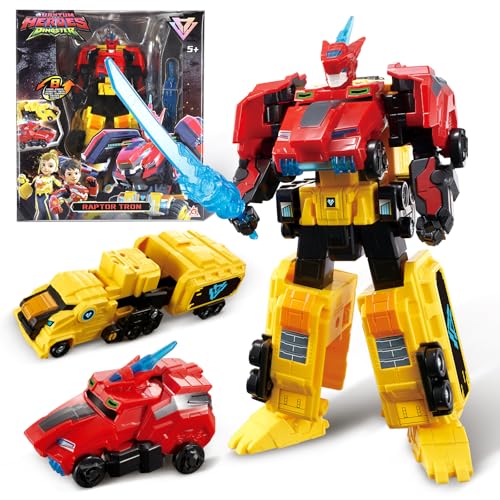Quantum Heroes DINOSTER Robot Transforming 2 en 1 Raptor Tron, 7,48 Pouces, Jouets Transformable pour Enfants, Jouets Transforming Chariot et Robot pour garçons et...