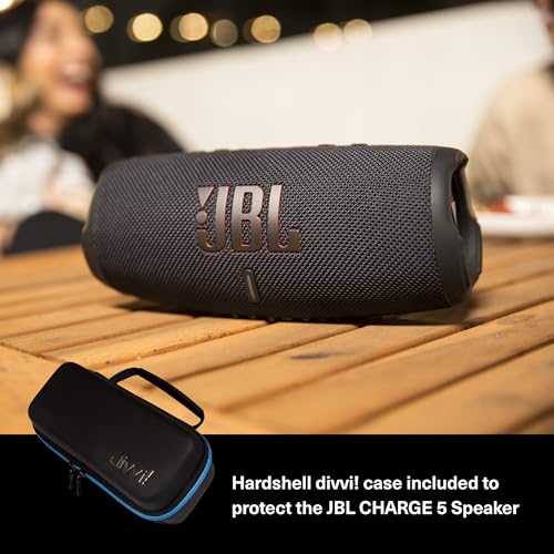 Image of JBL Charge 5 - Waterproof Portable Wireless Bluetooth Speaker with divvi Protective Hard Case - Teal