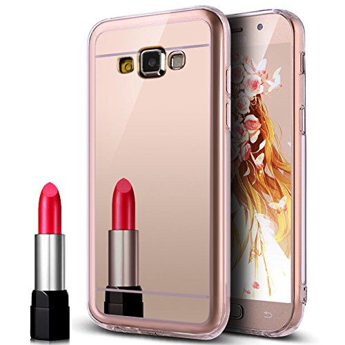 J3 Case, Express Prime Case, ikasus TPU Mirror Back Case Skins,Luxury Mirror Back Shock-Absorption TPU Bumper Anti-Scratch Bright Reflection Protective Case for Galaxy J3 / Express Prime,Gold