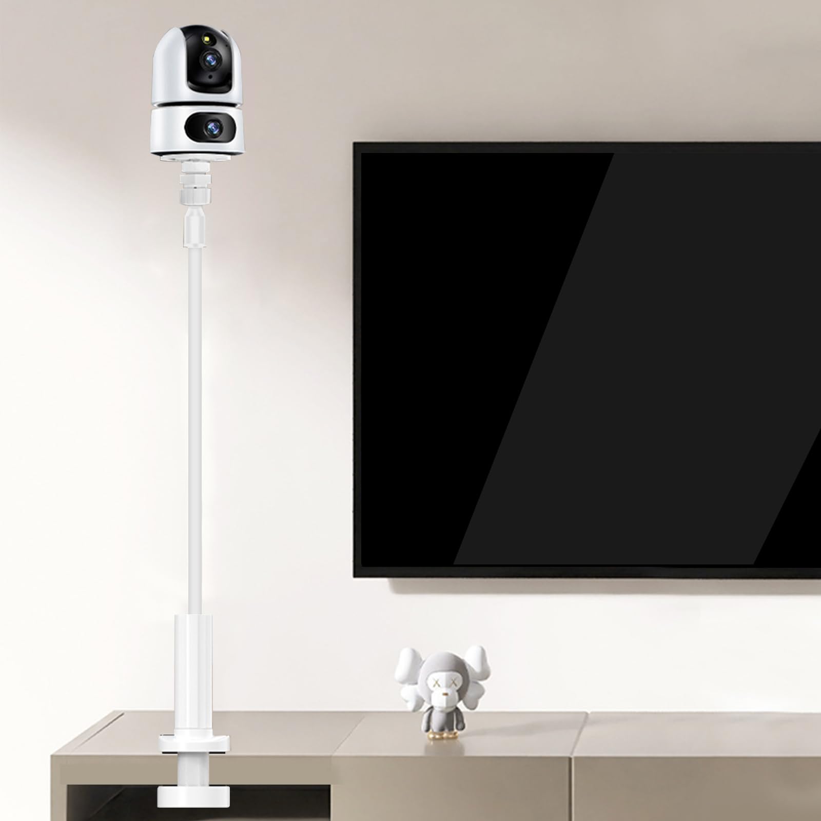 Soporte Camara Vigilancia Ajustable de 360° Grados Soporte para Cámara con Clip, Soporte de Pared de Metal para Cámara con 1/4 Rosca para Interiores y Exteriores,1pcs Blanco