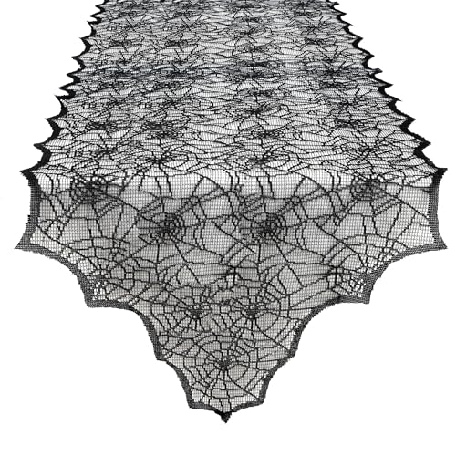 Halloween Table Runner, Black Lace Spider Webs Table Runners for...