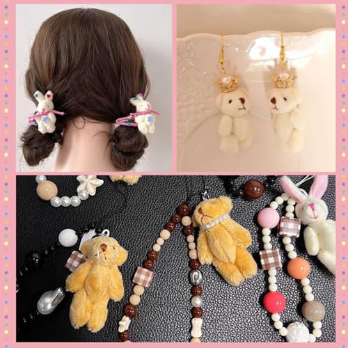 NATOSU 4 Stück 4.5cm Mini Kaninchen, Plüschhase Geschenk für Enkelin Puppenhauszubehör Mini-Kaninchen mit Gelenk,Ostern deko,DIY-Dekoration, Bekleidungsmaterial Zubehör für Kinder