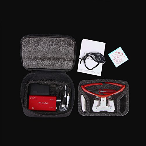 BoNew Tragbare zahnärztliche chirurgische Fernglaslupe 3,5X-R, optisches Glas, mit/ohne Kopf, LED-Lampe, Rot (mit LED-Licht)