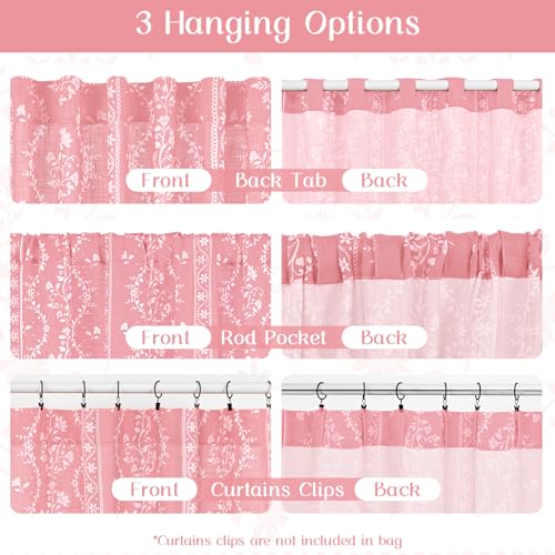 Image of Yinhua Boho Curtains for Living Room 63 Inch Length Vintage Linen Pink Curtains for Bedroom Light Filtering Floral Window Curtain Rod Pocket & Back Tabs Farmhouse Rustic Tassel Drapes with Tiebacks