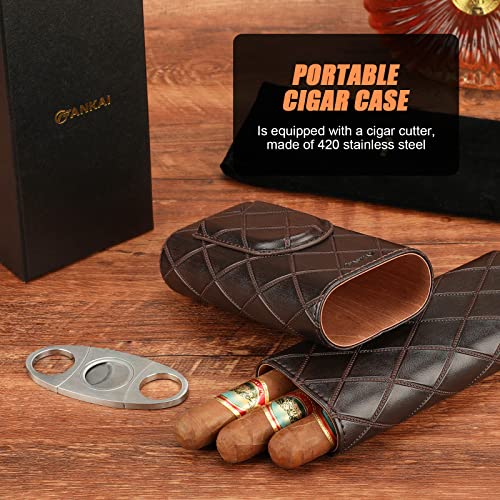 Fankai Cigar Case With Cigar Cutter-Pu Leather Cigar Humidor-Travel Cigar Accessories With Cedar Wood Lining-Cigar Box For 2-4 Cigars #TOP3