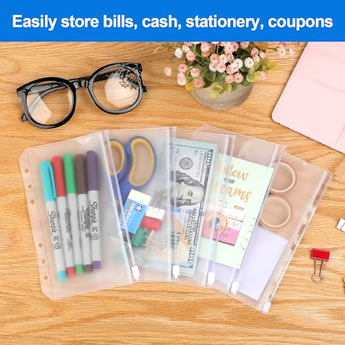 image for KTRIO 16PCS A6 Binder Pockets 6 Holes Cash Envelopes for Budgeting, Cl