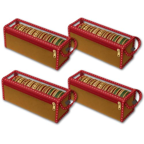 Image of Transparent PVC Single Rod Storage Bangle Pouch /Box for Women | Bangles, Jewellery, Chudi, Bridal Bracelets Organizer | (Set of 4) (Maroon)