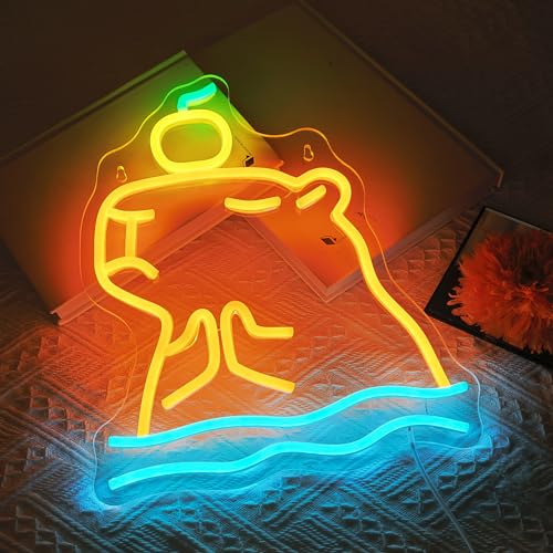 Image of Attivolife Capybara Sign for Wall Decor, Light up Cute Animal Shape LED Lamp with Dim USB Powered, Unique Home Children's bedroom Business Shop Bar Party Decor Birthday Christmas Day Gift for Kids