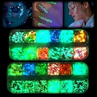 24 Glitzer Gesicht,Farben Festival Glitzer,Festival Gesicht, Glow in The Dark