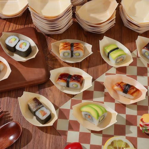 Platos desechables de madera para sushi 150 piezas miniatura 6