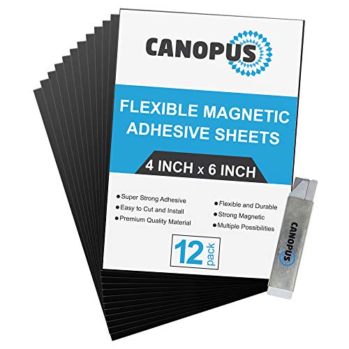 CANOPUS Magnetic Sheets with Adhesive Backing, Very Strong, Flexible, Rectangular 4â€x6â€, Pack of 12 Sheets, Suitable for Craft and DIY Projects at Home, School or Office