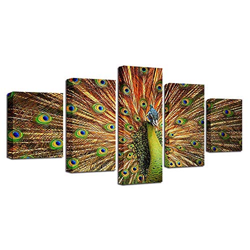 Tableau paon 5 pièces sur toile intissée art triptyque chic