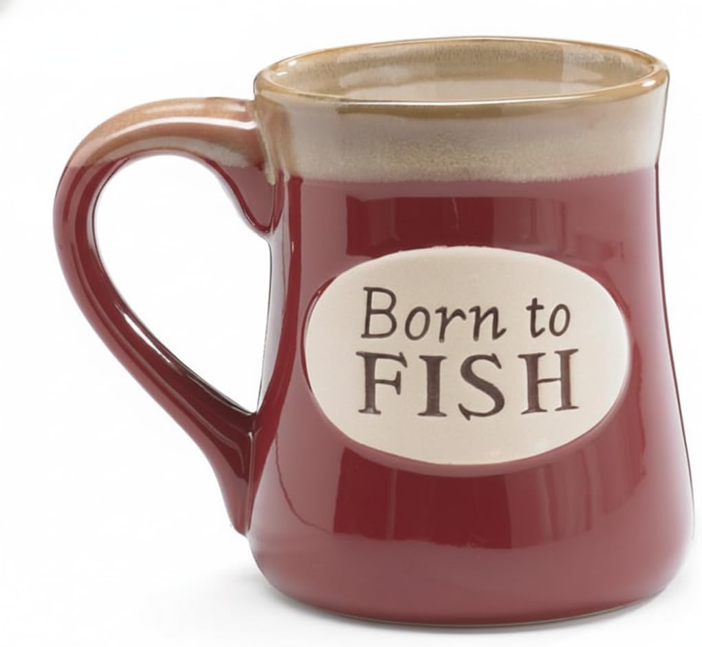 burton+BURTON Born to Fish Serenity Prayer 18oz Porcelain Mug with Gift Box – Fisherman Religious Gift, Large Inspirational Coffee Cup, Dishwasher & Microwave Safe