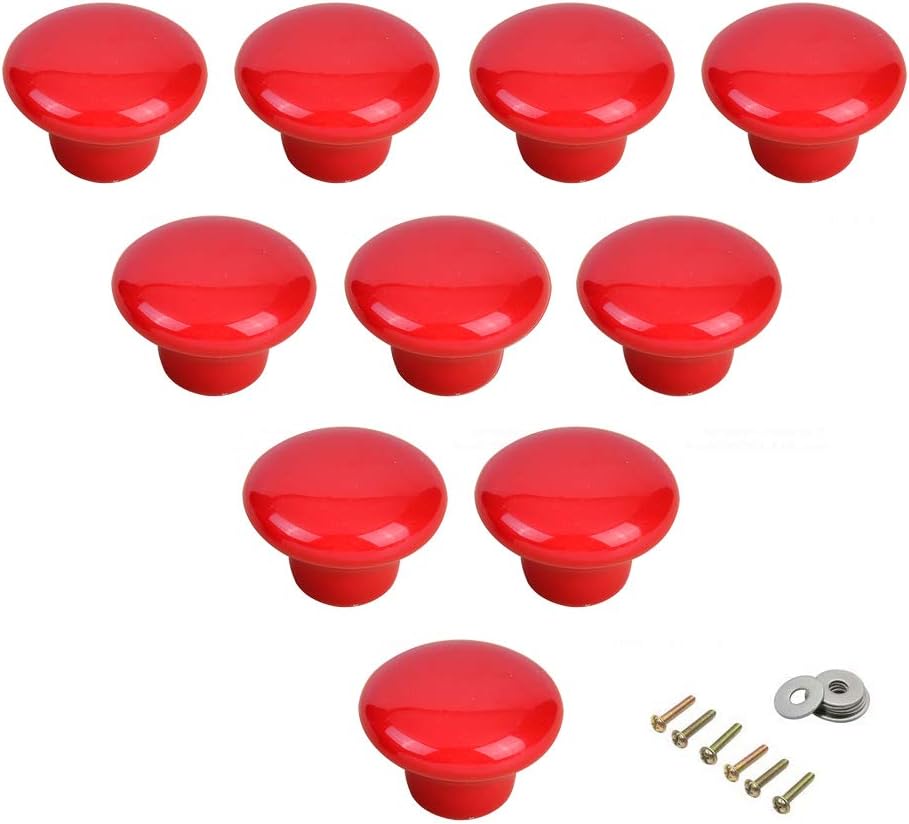 Ceramic Round Cabinet Handles Drawer Pulls Round Door Knobs for Kid's Room Bedroom Door Cabinet Cupboard Wardrobe Pulls-10 Pack with Screws