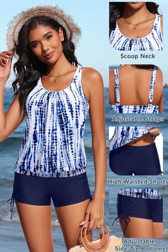 Image of Yonique Blouson Tankini Swimsuits for Women 2 Piece Bathing Suits Tops with Boyshorts Modest Loose Fit Swimwear