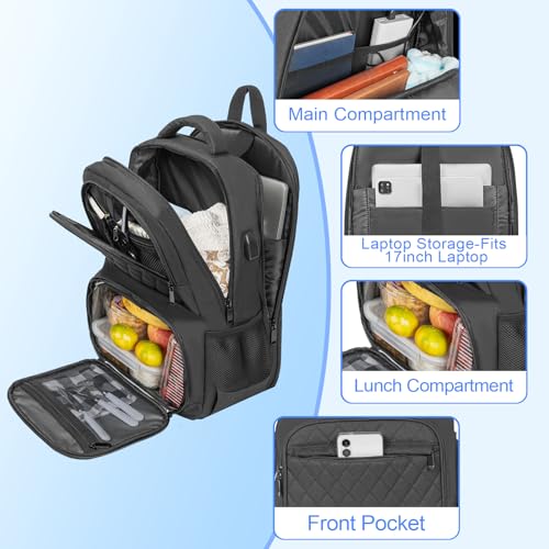 Image of ANILD Lunch Backpack, 17 Inch Laptop Backpack with Insulated Cooler Compartment for Men Women, Travel Work Computer Backpack