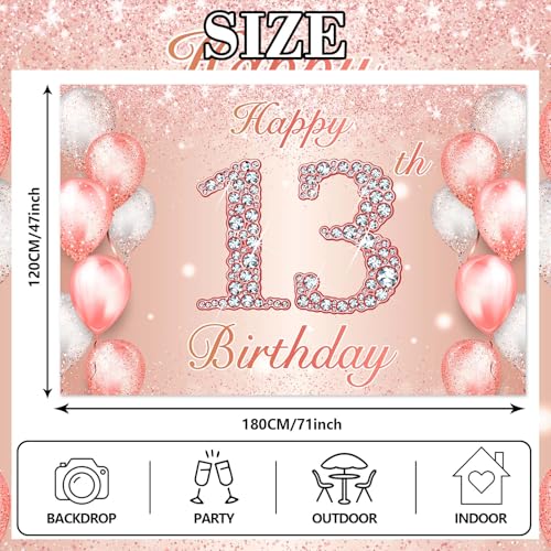 Image of Happy 13th Birthday Rose Gold Banner Cheers to 13 Years Old Backdrop Confetti Balloons Theme Decor for Girls 13 Years Old Pink Birthday Party Decorations Bday Supplies Background Favors Gift Glitter